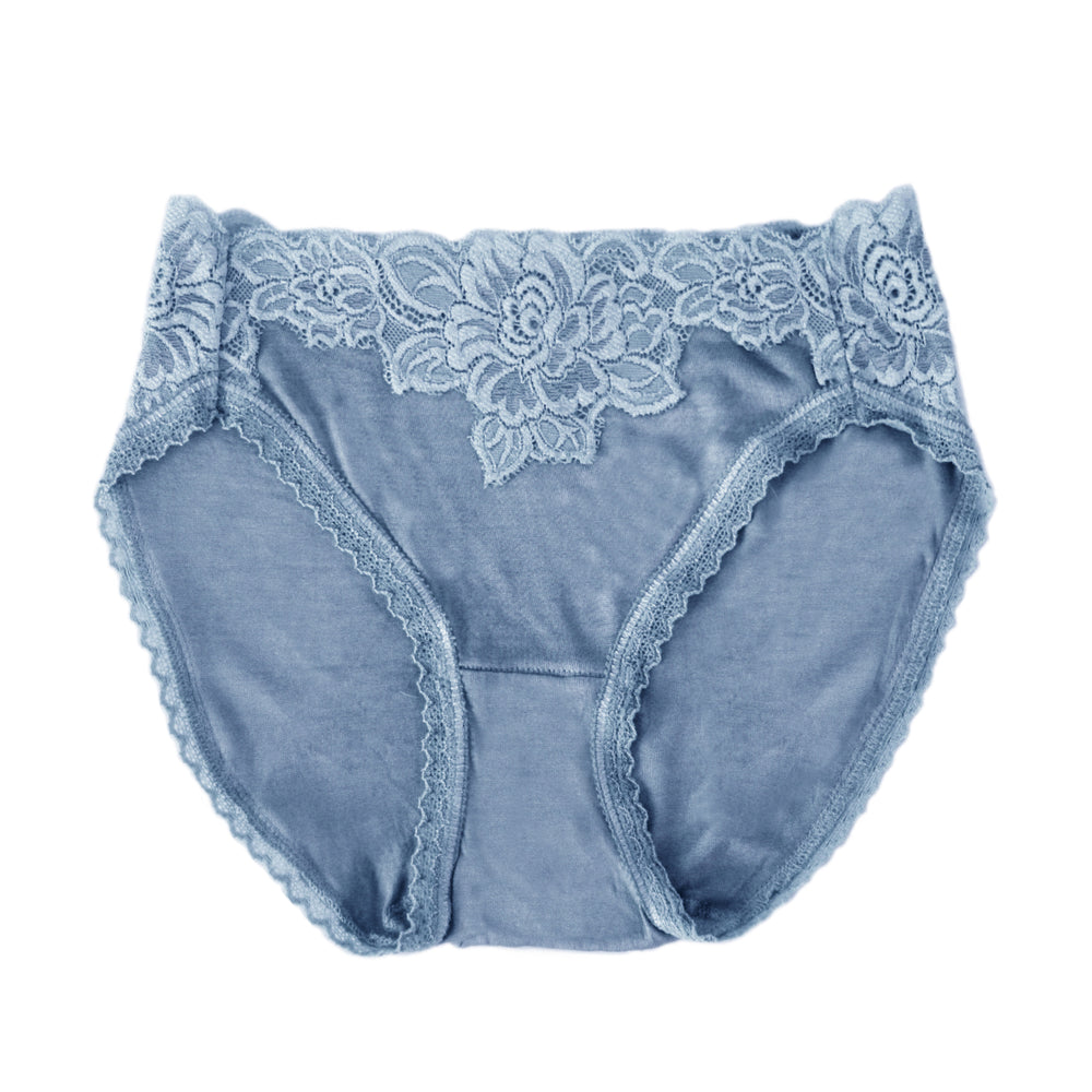 【予約受付中】ログウッド染めシルクレースショーツ"FLEUR"～秘色色(ひそくいろ)～